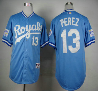 Men's Kansas City Royals #13 Salvador Perez 1985 Turn Back The Clock Blue Jersey