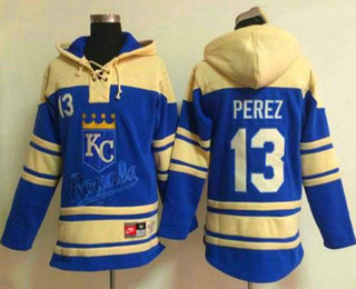 Men's Kansas City Royals #13 Salvador Perez Ageless Must Have Lace Up Pullover Hoodie