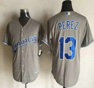 Men's Kansas City Royals #13 Salvador Perez Gray Road 2015 MLB Cool Base Jersey