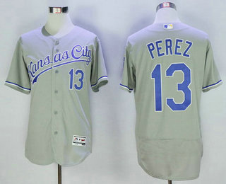 Men's Kansas City Royals #13 Salvador Perez Gray Road 2016 Flexbase Majestic Baseball Jersey