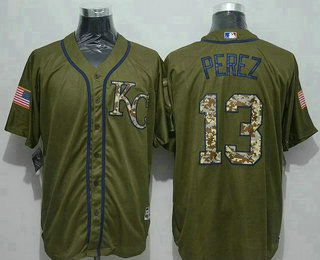 Men's Kansas City Royals #13 Salvador Perez Green Salute to Service Jersey