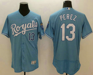 Men's Kansas City Royals #13 Salvador Perez Light Blue 2016 Flexbase Majestic Baseball Jersey