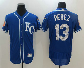 Men's Kansas City Royals #13 Salvador Perez Royal Blue 2017 Spring Training Stitched MLB Majestic Flex Base Jersey