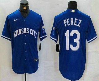 Men's Kansas City Royals #13 Salvador Perez Royal Cool Base Stitched Jersey