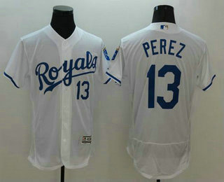 Men's Kansas City Royals #13 Salvador Perez White 2016 Flexbase Majestic Baseball Jersey