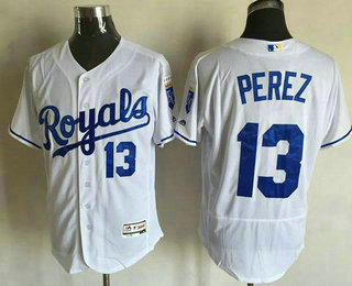 Men's Kansas City Royals #13 Salvador Perez White Flexbase 2016 MLB Player Jersey