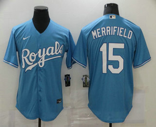 Men's Kansas City Royals #15 Whit Merrifield Blue Stitched MLB Cool Base Nike Jersey