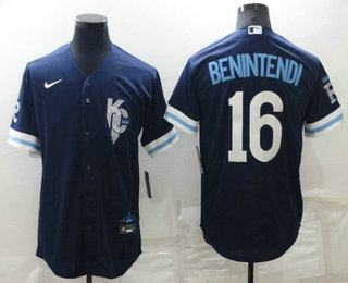 Men's Kansas City Royals #16 Andrew Benintendi 2022 Navy Blue City Connect Cool Base Stitched Jersey