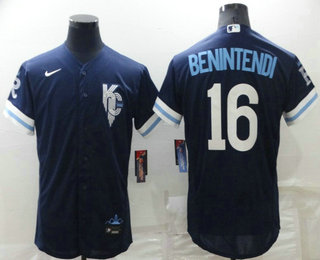 Men's Kansas City Royals #16 Andrew Benintendi 2022 Navy Blue City Connect Flex Base Stitched Jersey