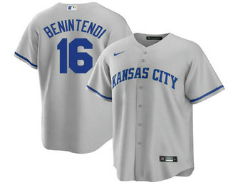 Men's Kansas City Royals #16 Andrew Benintendi Grey Cool Base Stitched MLB Jersey