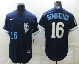 Men's Kansas City Royals #16 Andrew Benintendi Number 2022 Navy Blue City Connect Flex Base Stitched Jersey