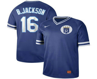 Men's Kansas City Royals #16 Bo Jackson Blue Nike Cooperstown Collection Legend V Neck Jersey