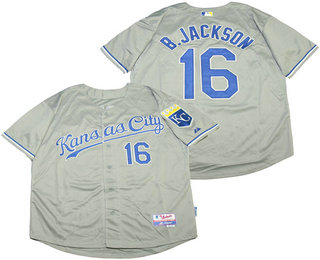 Men's Kansas City Royals #16 Bo Jackson Grey Jersey