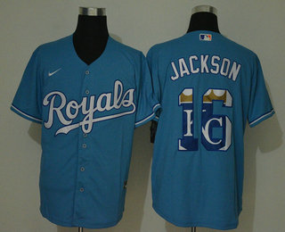 Men's Kansas City Royals #16 Bo Jackson Light Blue Team Logo Stitched MLB Cool Base Nike Jersey