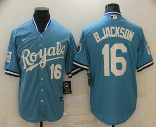 Men's Kansas City Royals #16 Bo Jackson Light Blue With Team Logo Stitched MLB Cool Base Nike Jersey