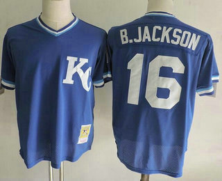 Men's Kansas City Royals #16 Bo Jackson Mitchell & Ness Royal 1989 Authentic Cooperstown Collection Batting Mesh Practice Jersey