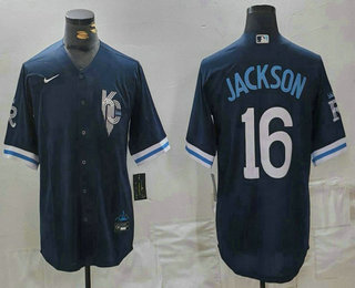 Men's Kansas City Royals #16 Bo Jackson Navy City Connect Cool Base Stitched Jersey