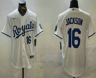 Men's Kansas City Royals #16 Bo Jackson Number White Stitched Cool Base Nike Jersey