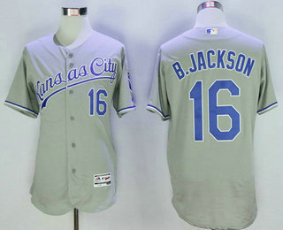 Men's Kansas City Royals #16 Bo Jackson Retired Gray Road 2016 Flexbase Majestic Baseball Jersey