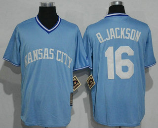 Men's Kansas City Royals #16 Bo Jackson Retired Light Blue Pullover Majestic Cool Base Cooperstown Collection Jersey