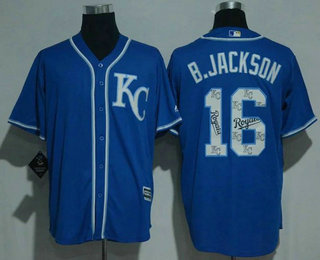 Men's Kansas City Royals #16 Bo Jackson Retired Royal Blue Team Logo Ornamented Stitched MLB Majestic Cool Base Jersey