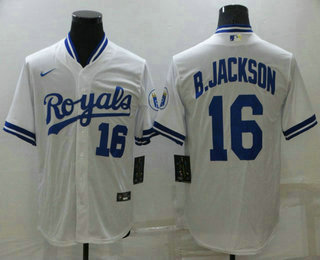 Men's Kansas City Royals #16 Bo Jackson White Pullover Cool Base Cooperstown Collection Nike Jersey