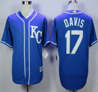 Men's Kansas City Royals #17 Wade Davis Alternate Blue KC 2015 MLB Cool Base Jersey