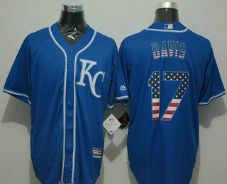 Men's Kansas City Royals #17 Wade Davis USA Flag Fashion Blue New Cool Base Jersey