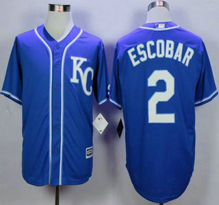 Men's Kansas City Royals #2 Alcides Escobar Alternate Blue KC MLB Cool Base Jersey