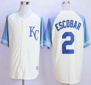 Men's Kansas City Royals #2 Alcides Escobar Cream Exclusive Vintage Jersey