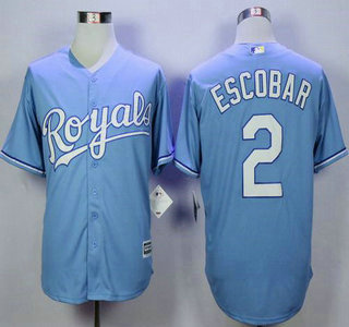 Men's Kansas City Royals #2 Alcides Escobar Light Blue Alternate 2015 MLB Cool Base Jersey