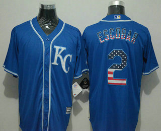 Men's Kansas City Royals #2 Alcides Escobar USA Flag Fashion Blue New Cool Base Jersey