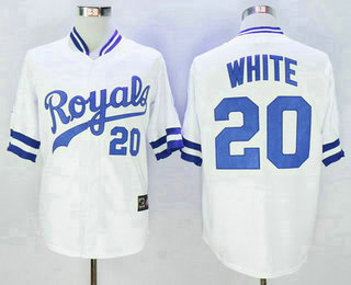 Men's Kansas City Royals #20 Frank White Retired White Majestic Cooperstown Collection Throwback Jersey