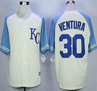 Men's Kansas City Royals #30 Yordano Ventura Cream Exclusive Vintage Jersey