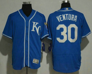 Men's Kansas City Royals #30 Yordano Ventura Navy Blue KC Stitched MLB Majestic Flex Base Jersey