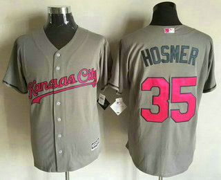 Men's Kansas City Royals #35 Eric Hosmer Gray With Pink 2016 Mother's Day Baseball Cool Base Jersey