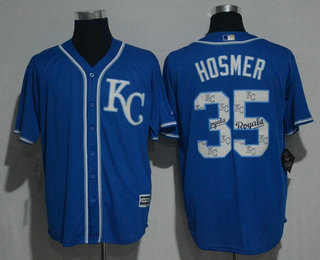 Men's Kansas City Royals #35 Eric Hosmer Royal Blue Team Logo Ornamented Stitched MLB Majestic Cool Base Jersey