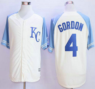 Men's Kansas City Royals #4 Alex Gordon Cream Exclusive Vintage Jersey