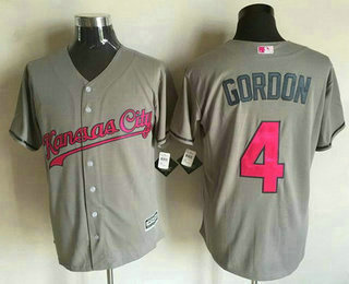 Men's Kansas City Royals #4 Alex Gordon Gray With Pink 2016 Mother's Day Baseball Cool Base Jersey