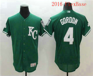 Men's Kansas City Royals #4 Alex Gordon Green Celtic Flexbase Authentic Collection Player Jersey