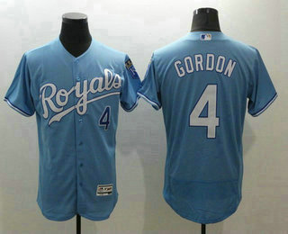 Men's Kansas City Royals #4 Alex Gordon Light Blue 2016 Flexbase Majestic Baseball Jersey