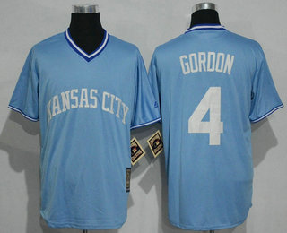 Men's Kansas City Royals #4 Alex Gordon Light Blue Pullover Majestic Cool Base Cooperstown Collection Jersey