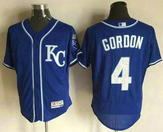 Men's Kansas City Royals #4 Alex Gordon Navy Blue KC 2016 Flexbase Majestic Baseball Jersey