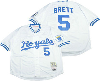 Men's Kansas City Royals #5 George Brett 1989 White Throwback Jersey