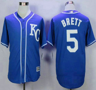 Men's Kansas City Royals #5 George Brett Alternate Blue KC 2015 MLB Cool Base Jersey