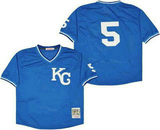 Men's Kansas City Royals #5 George Brett Blue Mesh Throwback Jersey