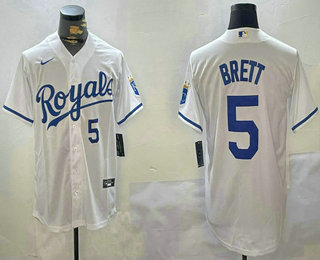 Men's Kansas City Royals #5 George Brett Number White Stitched Limited Jersey