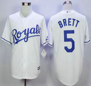 Men's Kansas City Royals #5 George Brett White New Cool Base Jersey