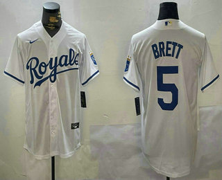 Men's Kansas City Royals #5 George Brett White Stitched Limited Jersey