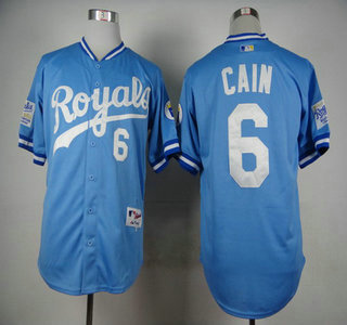 Men's Kansas City Royals #6 Lorenzo Cain 1985 Turn Back The Clock Blue Jersey